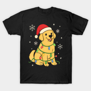 Golden Retriever with Santa Hat and Christmas Lights T-Shirt
