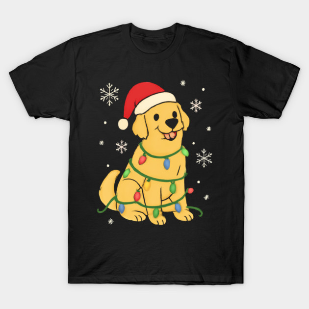 Golden Retriever with Santa Hat and Christmas Lights T-Shirt by Creatifly Graphic Tees