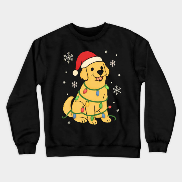 Golden Retriever with Santa Hat and Christmas Lights Crewneck Sweatshirt by Creatifly Graphic Tees