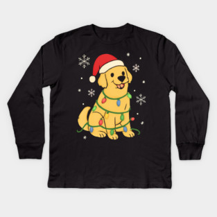 Golden Retriever with Santa Hat and Christmas Lights Kids Long Sleeve T-Shirt