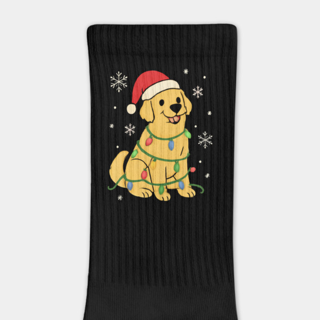 Golden Retriever with Santa Hat and Christmas Lights by Creatifly Graphic Tees