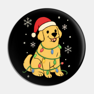 Golden Retriever with Santa Hat and Christmas Lights Pin