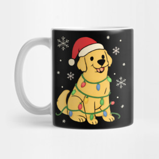 Golden Retriever with Santa Hat and Christmas Lights Mug