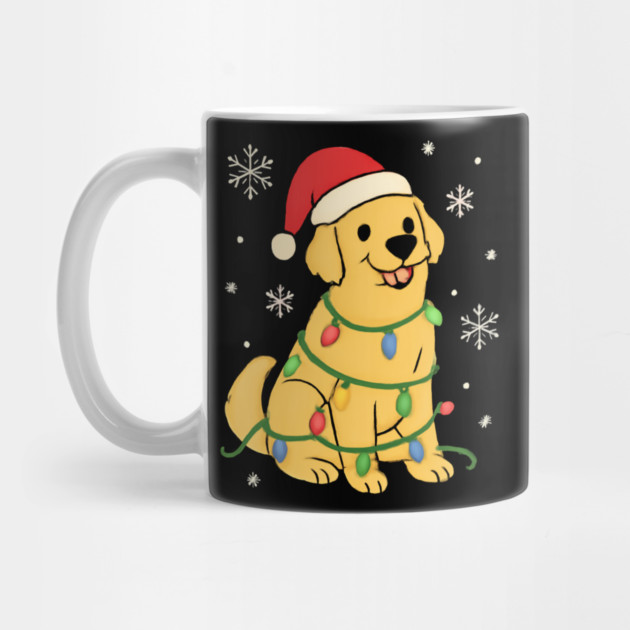 Golden Retriever with Santa Hat and Christmas Lights by Creatifly Graphic Tees
