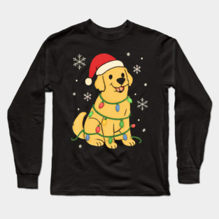 Golden Retriever with Santa Hat and Christmas Lights Long Sleeve T-Shirt