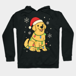 Golden Retriever with Santa Hat and Christmas Lights Hoodie
