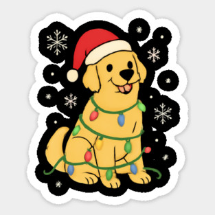 Golden Retriever with Santa Hat and Christmas Lights Sticker