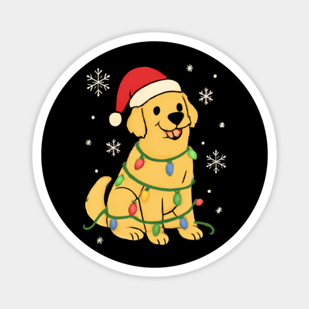 Golden Retriever with Santa Hat and Christmas Lights Magnet by Creatifly Graphic Tees
