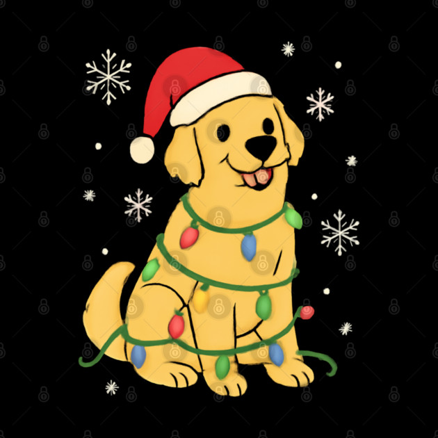 Golden Retriever with Santa Hat and Christmas Lights by Creatifly Graphic Tees