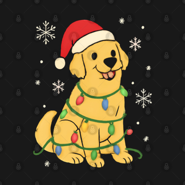 Golden Retriever with Santa Hat and Christmas Lights by Creatifly Graphic Tees