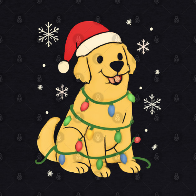 Golden Retriever with Santa Hat and Christmas Lights by Creatifly Graphic Tees