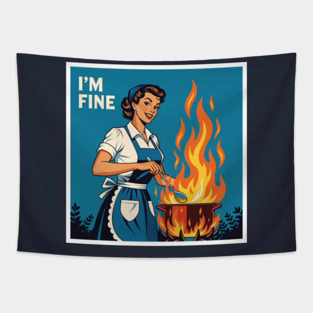 Sarcastic Housewife Burning Dinner Tapestry by enrynz