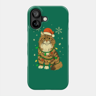 Maine Coon Christmas Cat with Santa Hat and Lights Phone Case