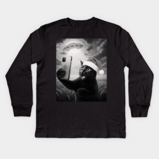 Christmas Cat UFO Kids Long Sleeve T-Shirt