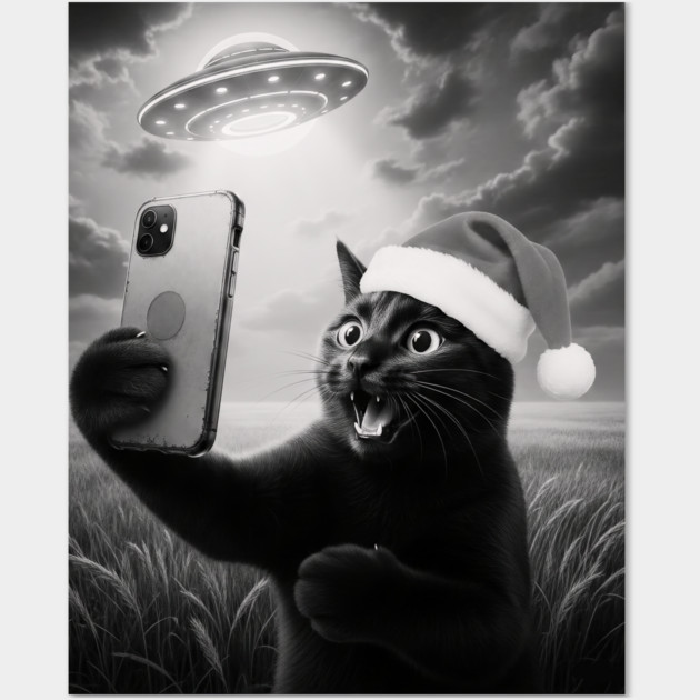 Christmas Cat UFO Wall Art by CreativeSage