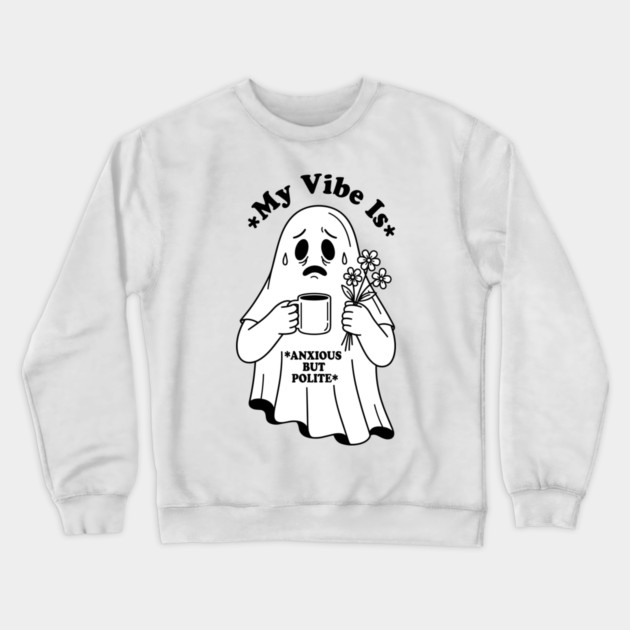 Anxious Ghost: Quirky Halloween Humor Crewneck Sweatshirt by enrynz