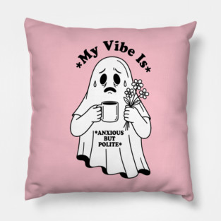 Anxious Ghost: Quirky Halloween Humor Pillow