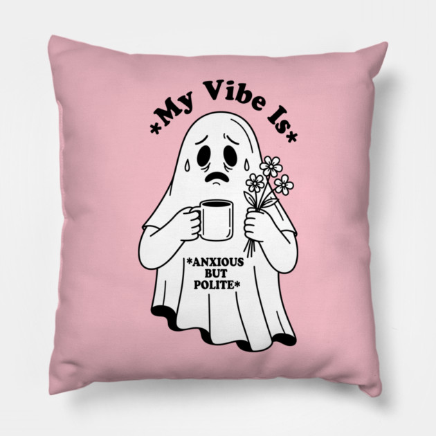 Anxious Ghost: Quirky Halloween Humor Pillow by enrynz