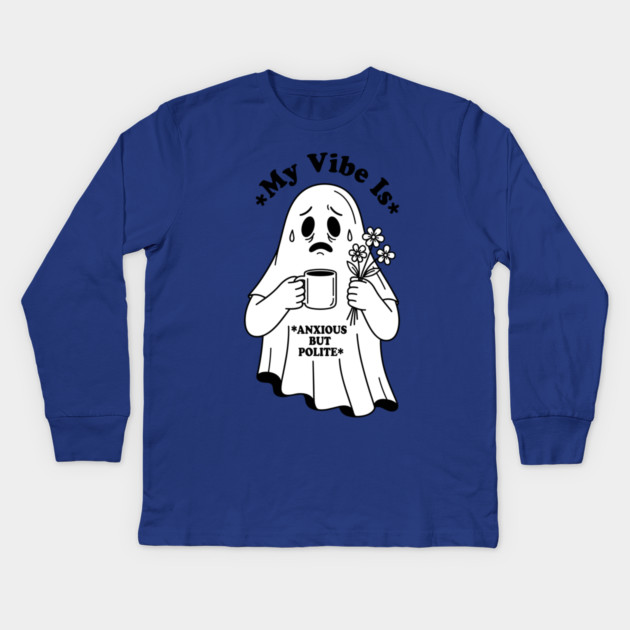 Anxious Ghost: Quirky Halloween Humor Kids Long Sleeve T-Shirt by enrynz