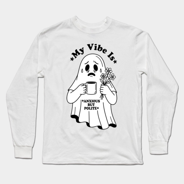 Anxious Ghost: Quirky Halloween Humor Long Sleeve T-Shirt by enrynz
