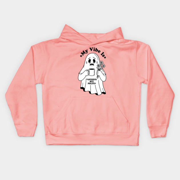 Anxious Ghost: Quirky Halloween Humor Kids Hoodie by enrynz
