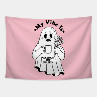 Anxious Ghost: Quirky Halloween Humor Tapestry