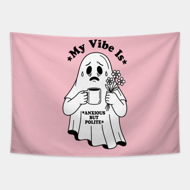 Anxious Ghost: Quirky Halloween Humor Tapestry by enrynz