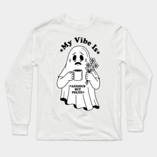 Anxious Ghost: Quirky Halloween Humor Long Sleeve T-Shirt