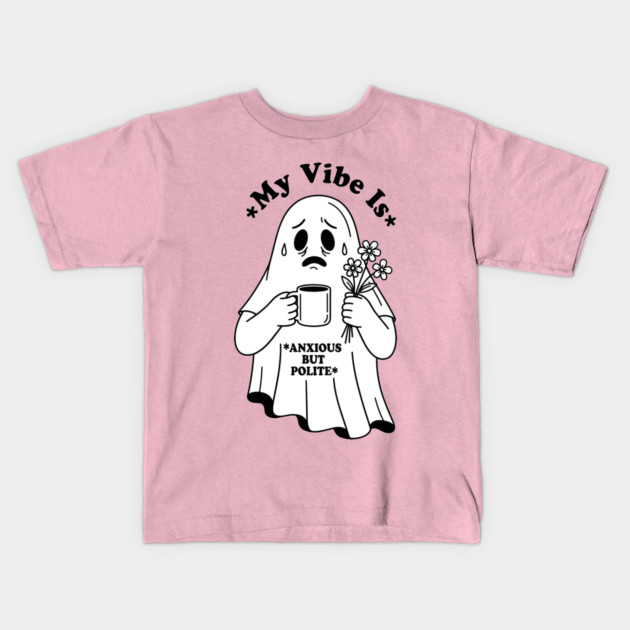 Anxious Ghost: Quirky Halloween Humor Kids T-Shirt by enrynz