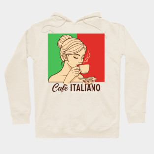 Elegant Italian Woman Sips Steamy Cafè Hoodie