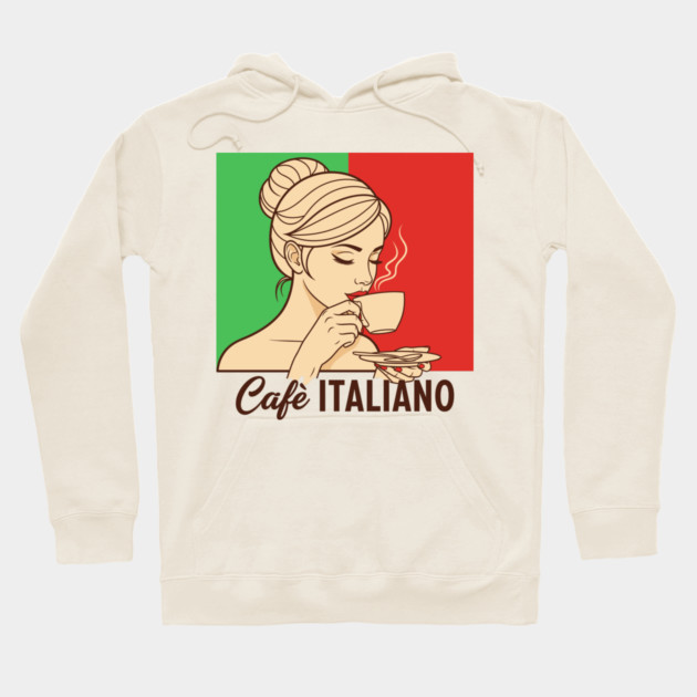 Elegant Italian Woman Sips Steamy Cafè Hoodie by enrynz