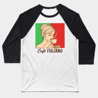 Elegant Italian Woman Sips Steamy Cafè Baseball T-Shirt