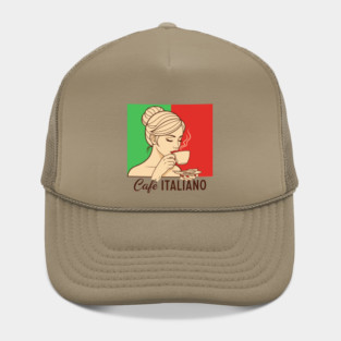 Elegant Italian Woman Sips Steamy Cafè Hat