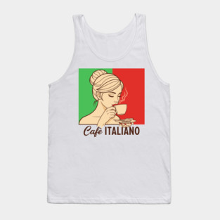 Elegant Italian Woman Sips Steamy Cafè Tank Top