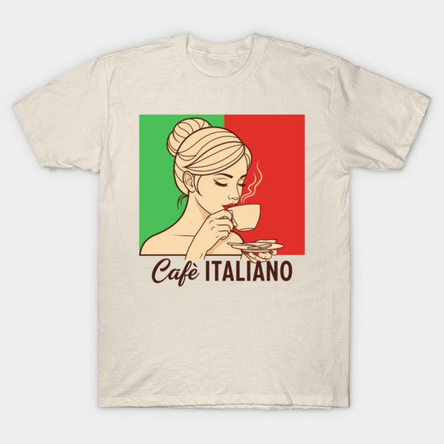 Elegant Italian Woman Sips Steamy Cafè T-Shirt by enrynz