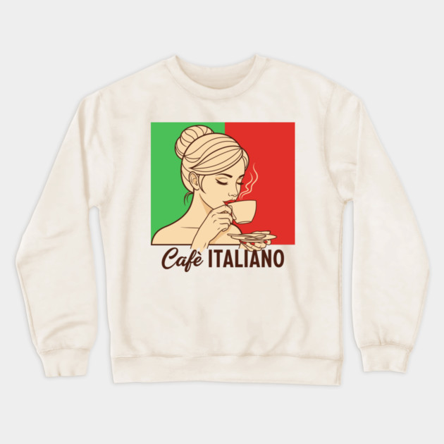 Elegant Italian Woman Sips Steamy Cafè Crewneck Sweatshirt by enrynz
