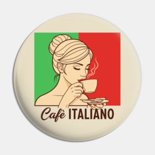 Elegant Italian Woman Sips Steamy Cafè Pin