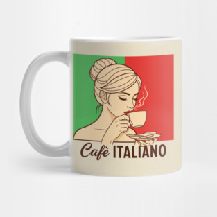 Elegant Italian Woman Sips Steamy Cafè Mug