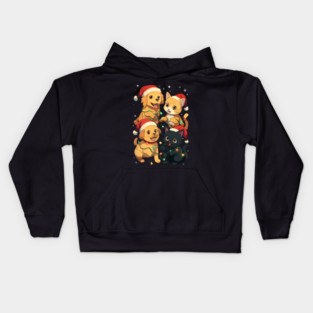Playful Pets Tangle in Christmas Lights with Santa Hats Kids Hoodie