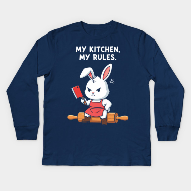 My Kitchen, My Rules Bunny Kids Long Sleeve T-Shirt by enrynz