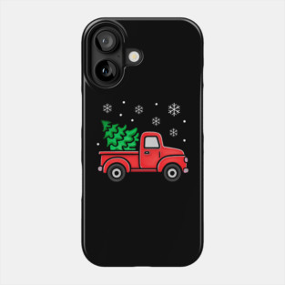 Vintage Pickup Truck with Christmas Tree and Snowflakes Phone Case