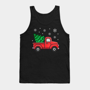 Vintage Pickup Truck with Christmas Tree and Snowflakes Tank Top