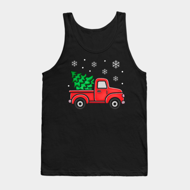 Vintage Pickup Truck with Christmas Tree and Snowflakes Tank Top by Creatifly Graphic Tees