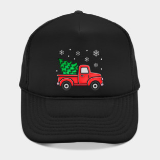 Vintage Pickup Truck with Christmas Tree and Snowflakes Hat