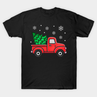 Vintage Pickup Truck with Christmas Tree and Snowflakes T-Shirt