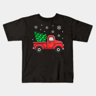Vintage Pickup Truck with Christmas Tree and Snowflakes Kids T-Shirt
