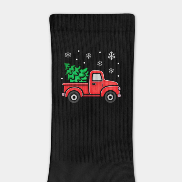 Vintage Pickup Truck with Christmas Tree and Snowflakes by Creatifly Graphic Tees