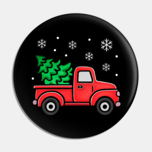 Vintage Pickup Truck with Christmas Tree and Snowflakes Pin