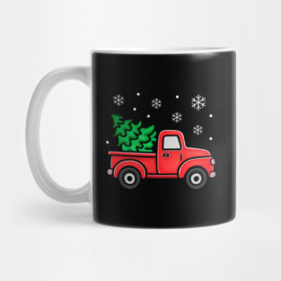 Vintage Pickup Truck with Christmas Tree and Snowflakes Mug