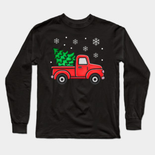 Vintage Pickup Truck with Christmas Tree and Snowflakes Long Sleeve T-Shirt